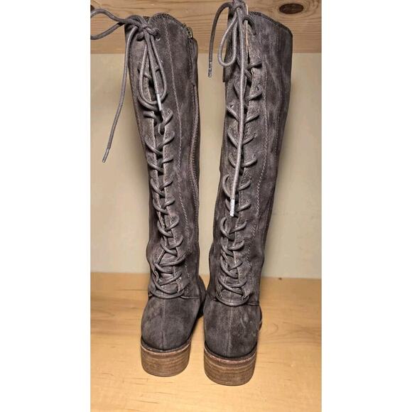 Aqua Sofft Sharnell Brown Suede Knee High Boots Lace Up Zip Water Resist. Sz 7M - Picture 4 of 8